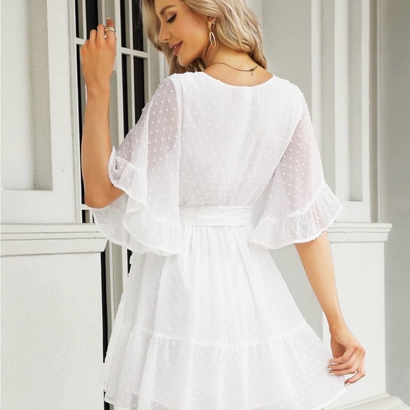 Chic White Ruffle Mini Dress - Picture 3 of 3